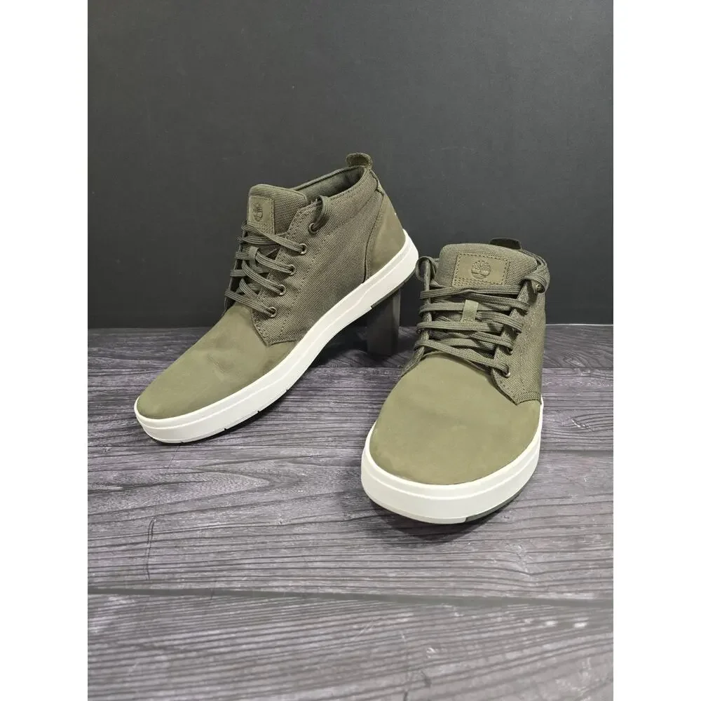 Timberland Davis Square Chukka Green Nubuck Canvas Mens Boots Size 10.5 A1Y9E